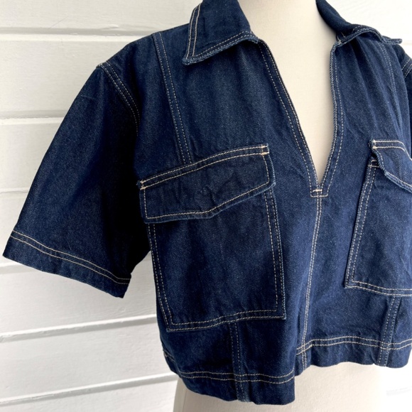 ZARA Z1975 New Cropped Short Sleeve Denim Shirt - NWT! - L - Picture 7 of 13